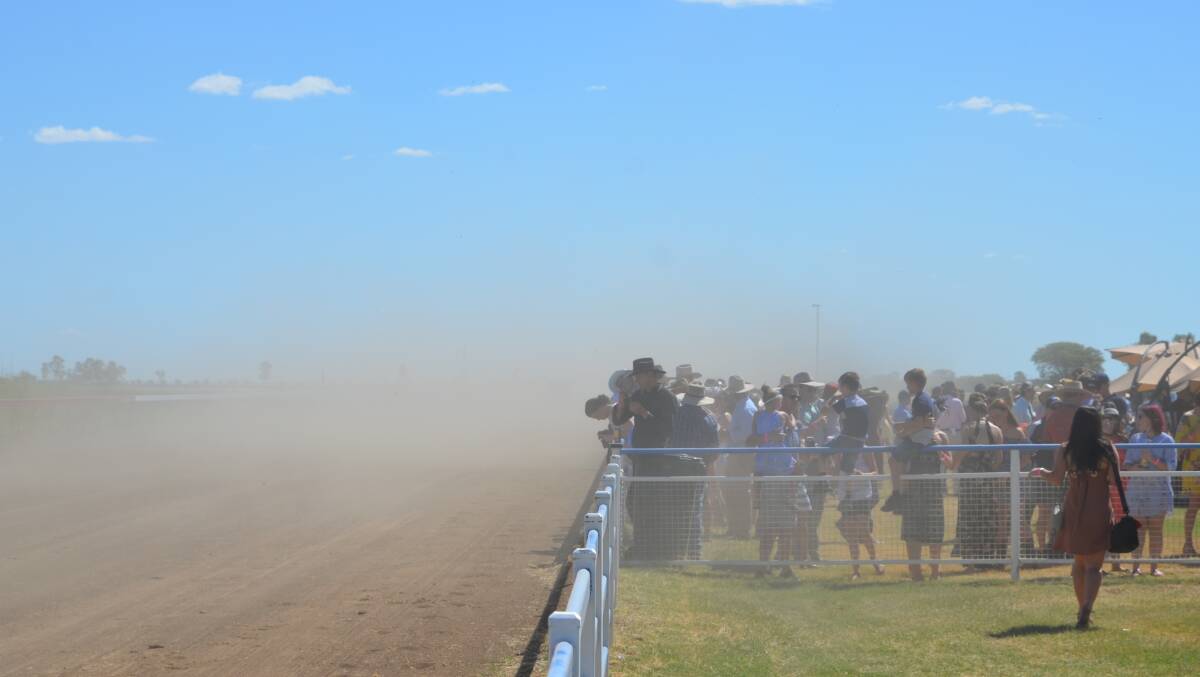 The Dirt N Dust kicks up at the Julia Creek races on Saturday.