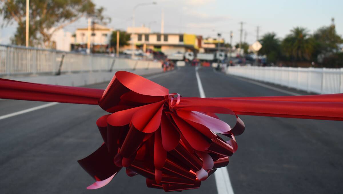 RED LETTER DAY: The ribbon is in place ahead of the opening of the new Isa St Bridge on Friday. Photo: Derek Barry