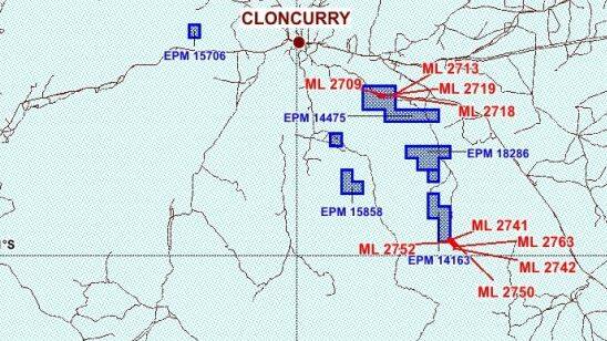 Ausmex mining leases south-east of Cloncurry.