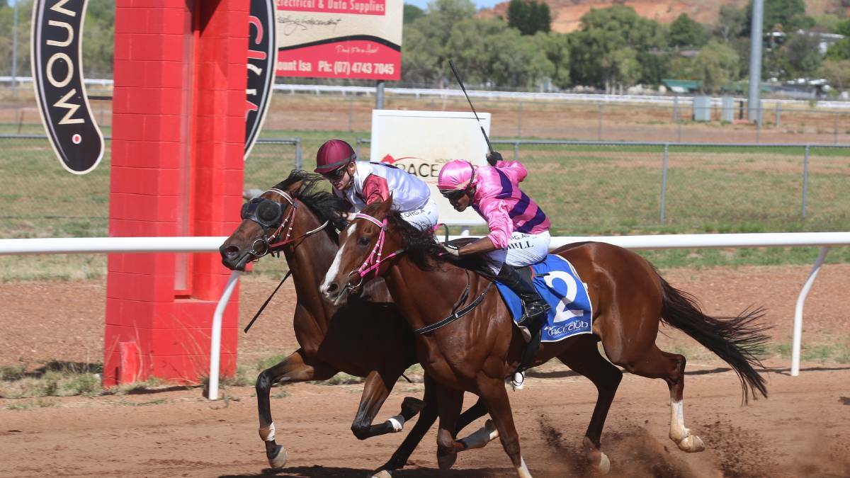 Deadly Choices on the rails holds off Loud Enough (2) to win the 2020 Mount Isa Spring Cup.