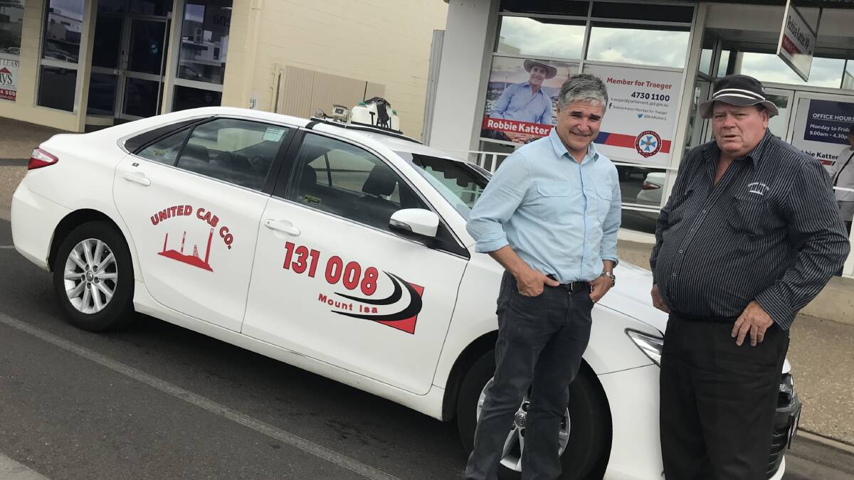 Robbie Katter with Glen Corliss of United Cabs Mount Isa