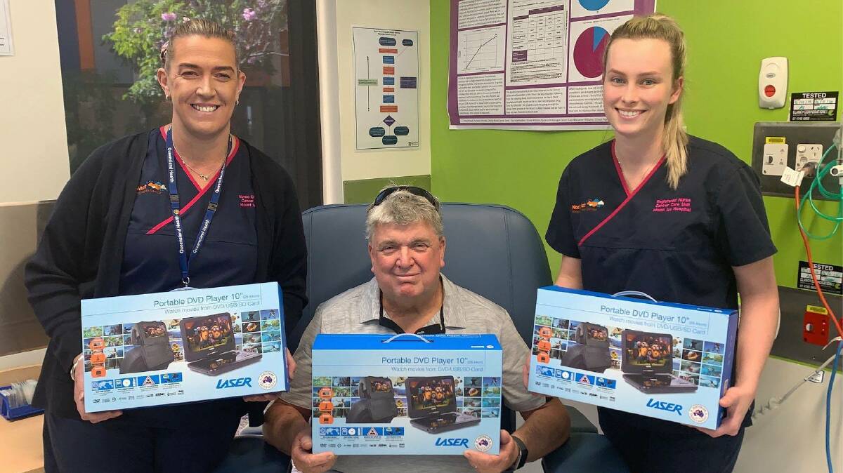 Cancer survivor Malcolm Oldham has donated three portable DVD players to the Mount Isa Hospital's Cancer Care Unit.
