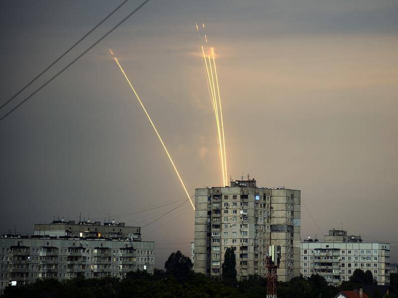 Russian rockets target the Ukrainian city of Kharkiv as the conflict approaches its seventh month. (AP PHOTO)