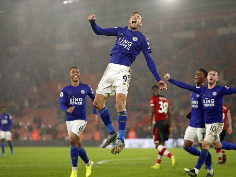 Jamie Vardy scored a hat-trick in Leicester's 9-0 win over Southampton in the Premier League.