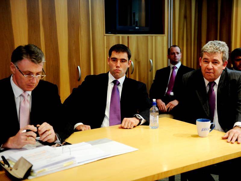Geoff Bellew (L) at the NRL judiciary in 2008. Bellew will oversee Billy Slater's hearing on Tuesday
