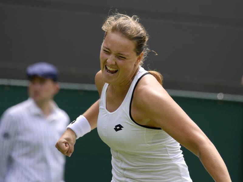 Germany's Jule Niemeier celebrates knocking out No.2 seed Anett Kontaveit at Wimbledon.
