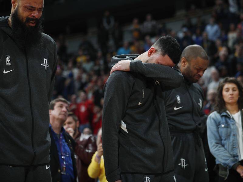 Houston players were visibly upset during a tribute to Kobe Bryant before their game in Denver.