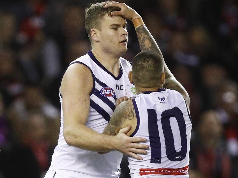 Rory Lobb is tipping Dockers teammate Sean Darcy (l) to leave his mark in the AFL this year.