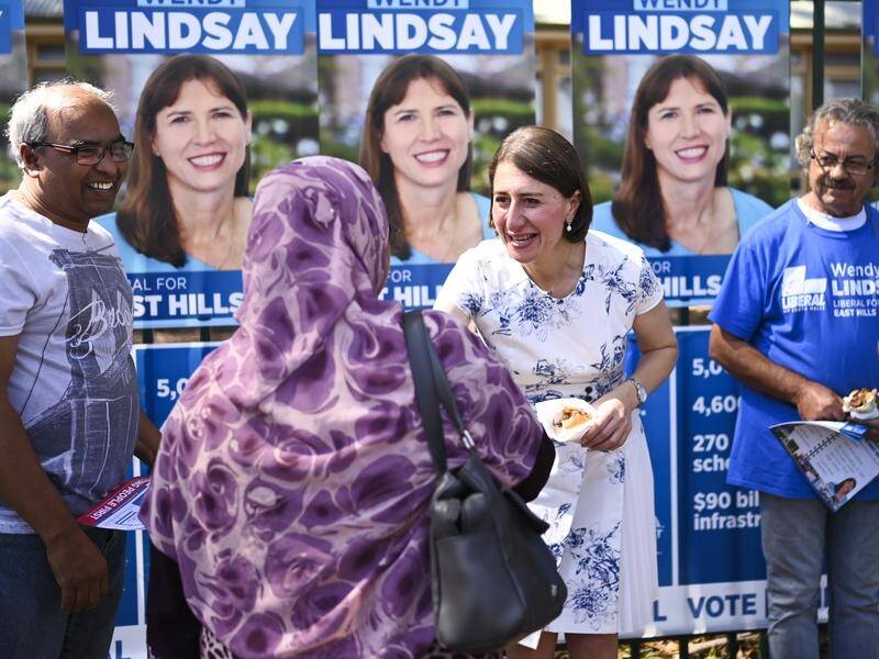 NSW Premier Gladys Berejiklian is hoping counting will tip East Hills the Liberals way.