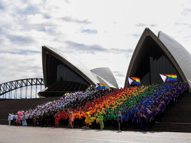About 1000 supporters gathered on the Sydney Opera House steps to celebrate the WorldPride festival.