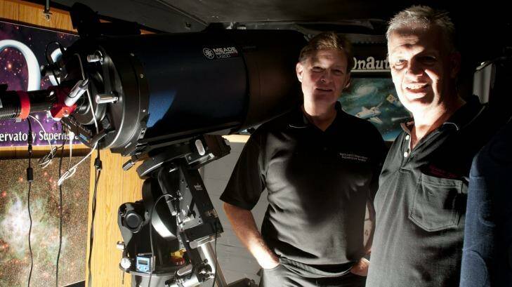 Backyard Astronomers Peter Marples, right, and Greg Bock have discovered a new Supernova. Photo: Robert Shakespeare
