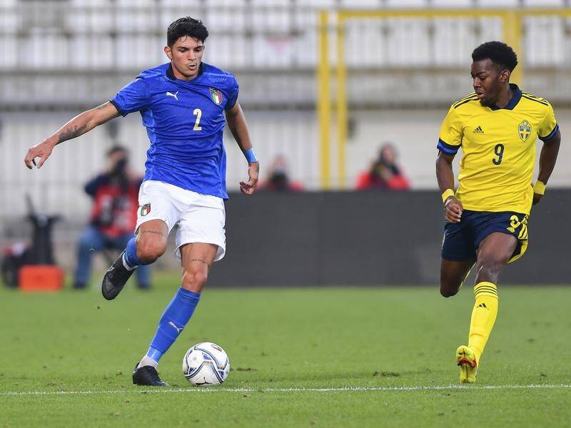 Sweden's No.9 Anthony Elanga in action during the under-21 international with Italy.