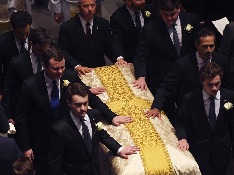 Former US first lady Barbara Bush has been remembered for her dignity and wit at her funeral.