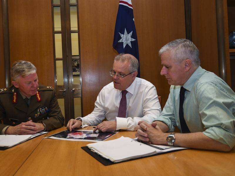 Scott Morrison and Michael McCormack met with drought coordinator Major General Stephen Day.