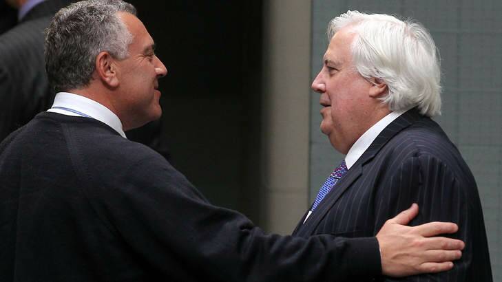 Palmer United Party leader Clive Palmer and Treasurer Joe Hockey had dinner to discuss the budget deadlock. Photo: Alex Ellinghausen