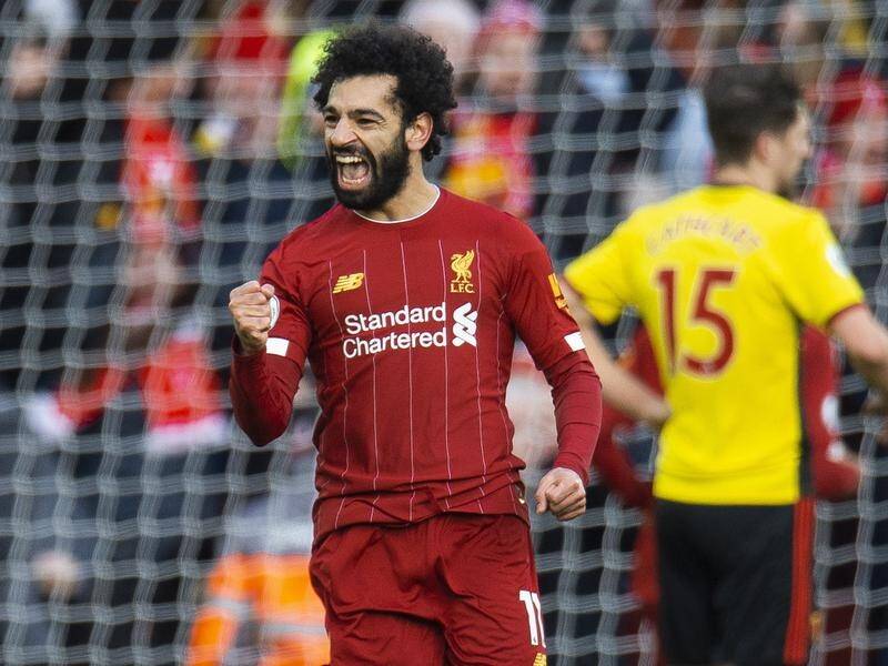 Liverpool's Mohamed Salah has scored a brace against Watford to help his side going 11 points clear.