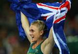 Gold Coast-based Sally Pearson celebrates winning gold.
