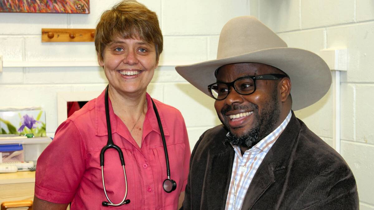 Departing GP doctor Leanne Francis and new doctor Michael Mbaogu.