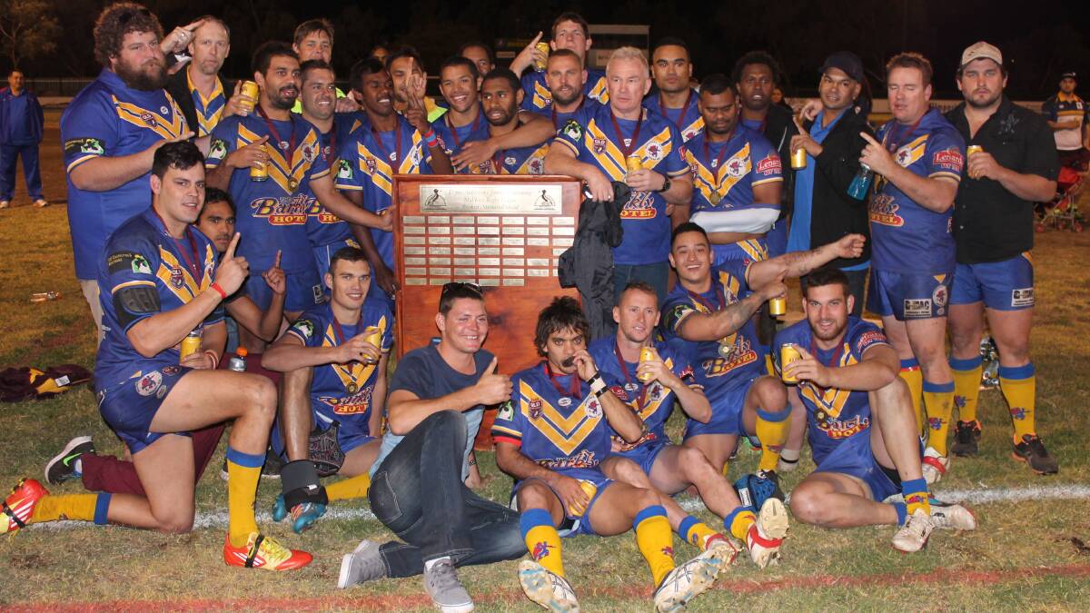 CHAMPIONS: The Wanderers celebrate after winning the 2014 Mid-West rugby league shield against Normanton.