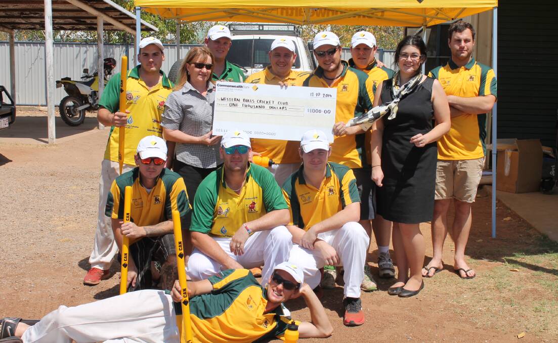 GRANT WINNERS: The Western Bulls cricket side was presented with its grant by CommBank’s Vicki Ryan at the weekend.
