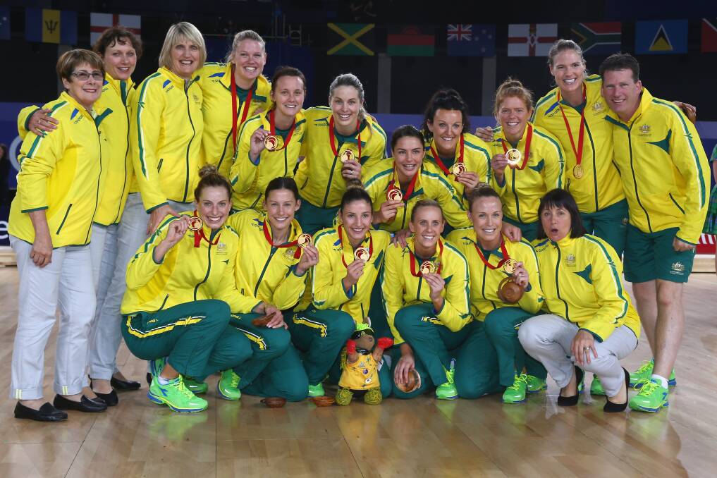 The Australian Diamonds celebrate their gold medal win. Picture: GETTY IMAGES