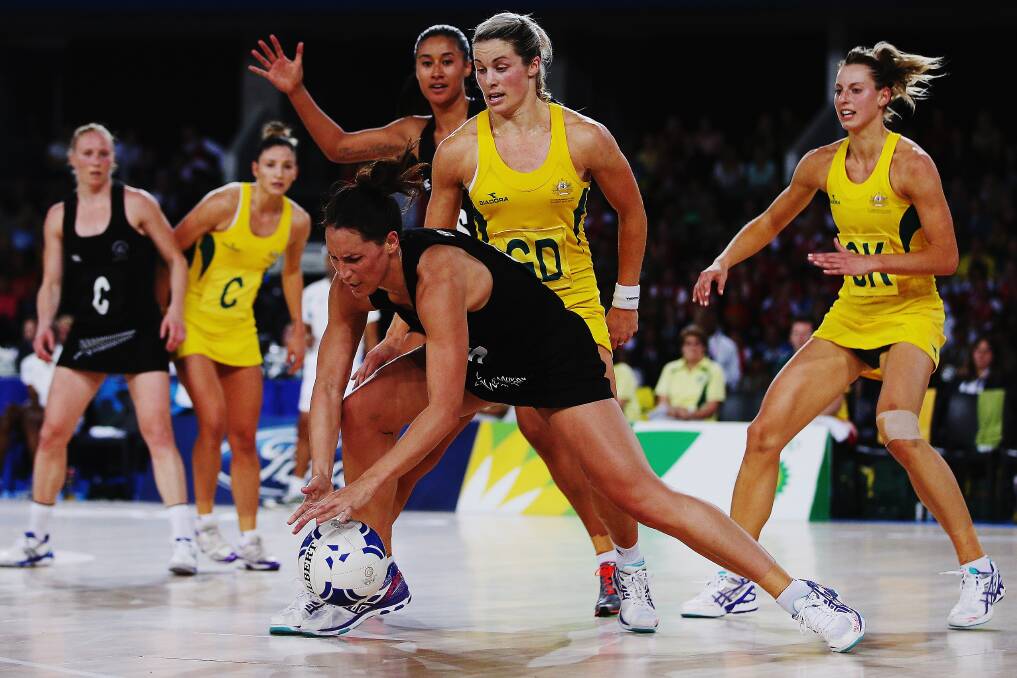 Kerang's Julie Corletto defends in the final against New Zealand. Picture: GETTY IMAGES