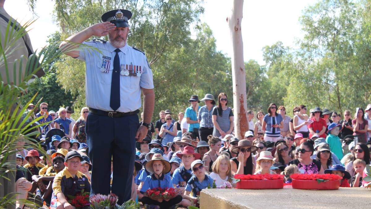 RESPECT: Senior Sergeant Graham Boyd pays tribute at the Anzac Day ceremony.