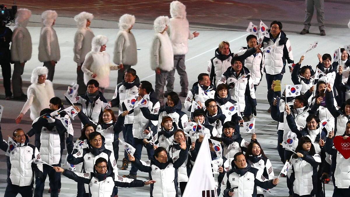 South Korea Olympic team carries his country's flag during the Opening Ceremony of the Sochi 2014 Winter Olympics. Picture: Getty