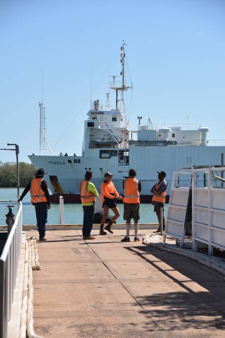 The MV Finola prepares to dock at Karumba.
