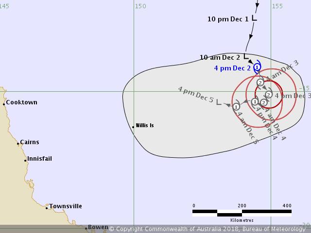 Cyclone Owen forecast track map issued at 4pm Sunday.