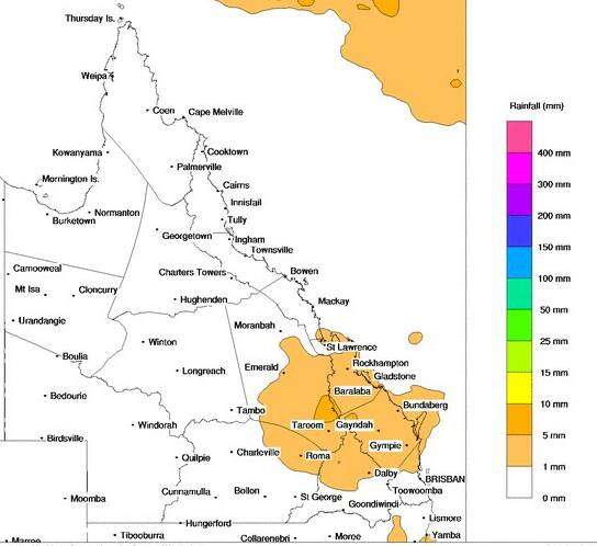 Only very limited 1mm and 5mm falls are expected on Saturday. Source - BOM