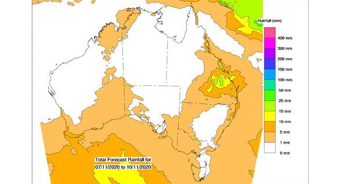 DRY TIMES: Where the rain is expected to fall between November 7 and 10. Source - BOM