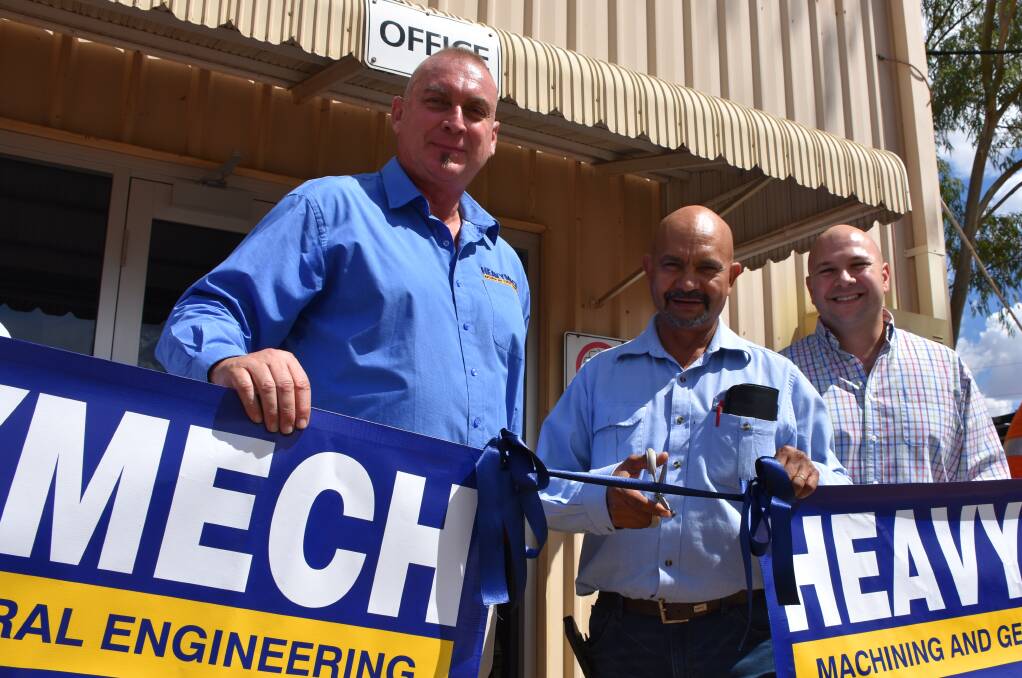 NEW VENTURE: Chris Boshoff, Cr George Fortune and Vince Belperio at the launch of Heavymech.