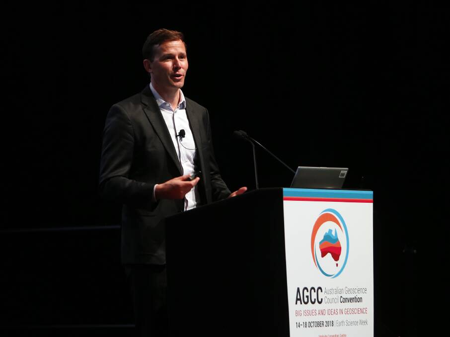 Patrick Walta addressing the inaugural Australian Geoscience Council Convention in Adelaide this week. Picture: supplied. 