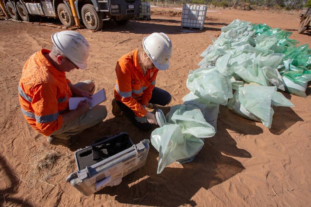 Minotaur geologists with samples from the Eloise JV. Picture: supplied. 