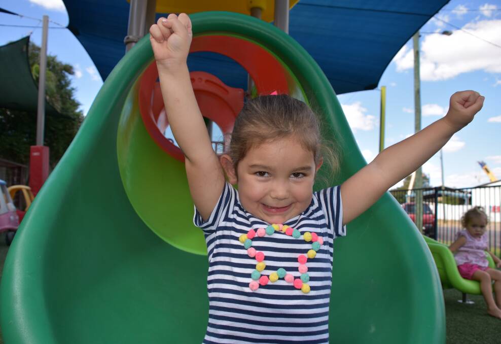 FRESH FACE: Emilyn McLagan (4) had a bunch of fun trying out the new equipment at the Christian Outreach Centre.