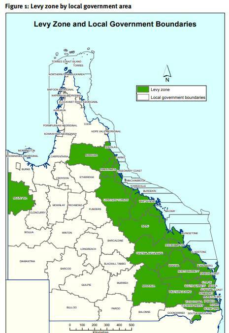 Mount Isa is the only council proposed in the levy zone (shown in green) in western Queensland.
