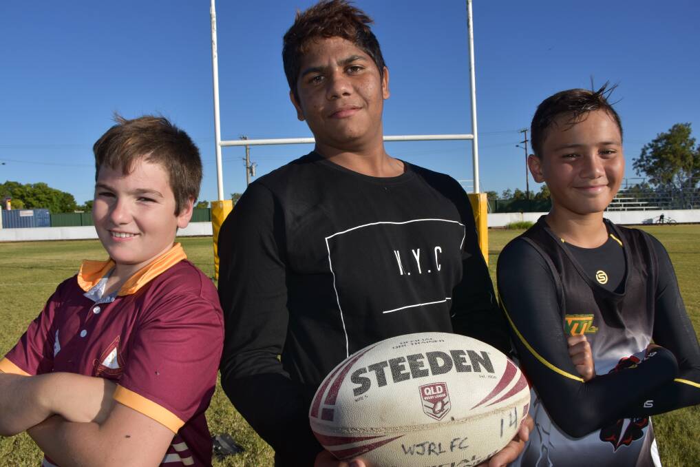 DREAM TEAM: Connor Blythe (Townies), Zach Toby (Blackstars) and TJ Tapu (Wanderers) help make up the Mount Isa Outback Under 14 team, competing this weekend. 
