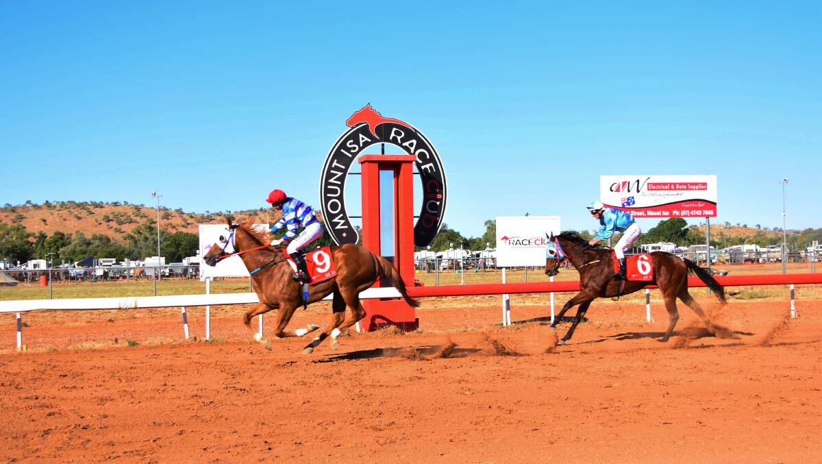 GOOD CHOICE: Tamara Tincknell leads Damgoodchoice to victory in Race 4 at Mount Isa last Thursday. Wicked Wiki was second. Photo: Lydia Lynch.
