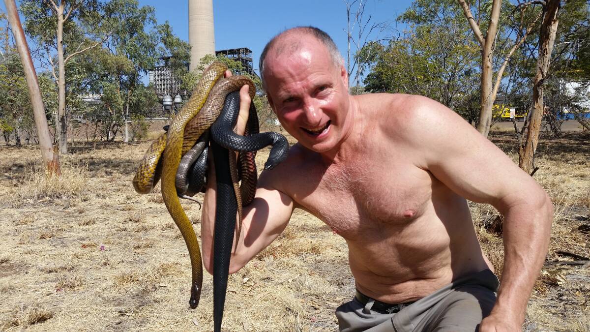 VENOM: Raymond Hoser flew up north this month to run a snake catching course at a remote mine. Picture: supplied. 
