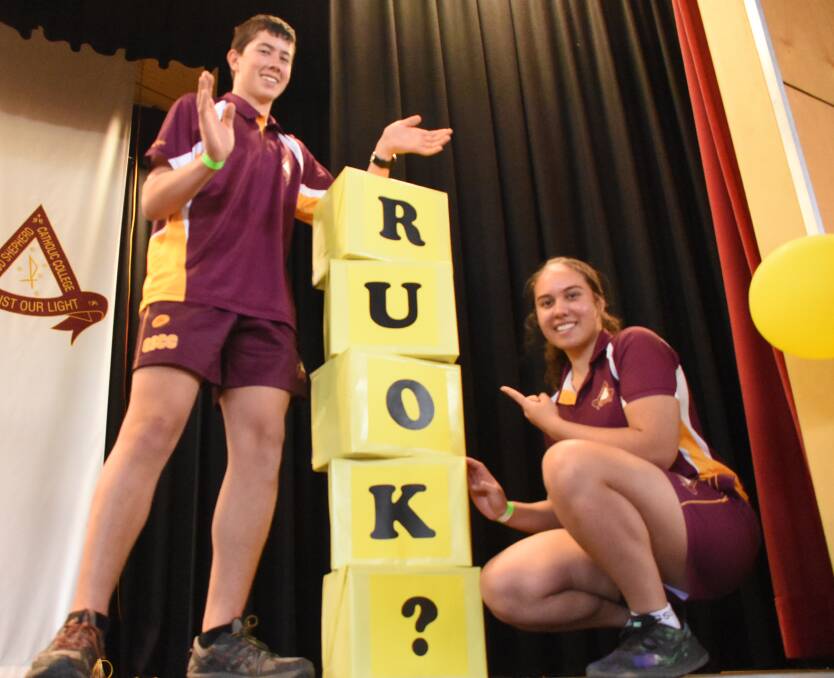 ASK QUESTIONS: Good Shepherd Year 11 students Nicholas Thinee and Tara Gavan say it is important to start the conversation about mental health. Picture: Lydia Lynch. 