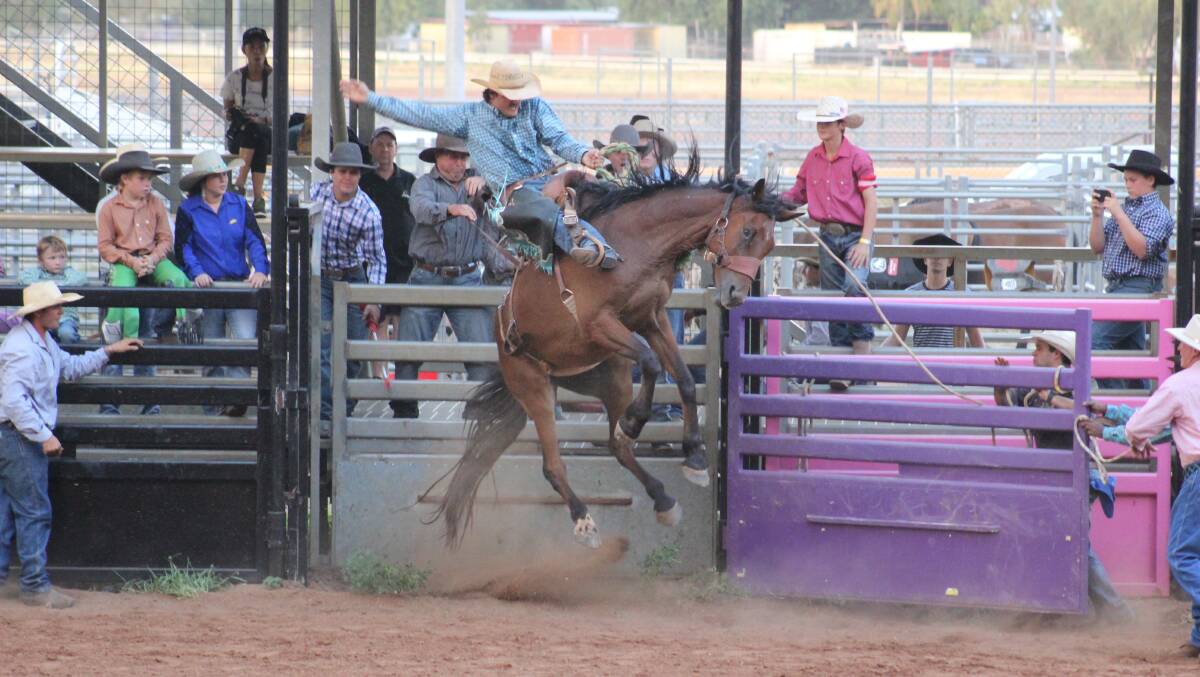 Tyler Chong riding Cocaine at the rodeo series New Year's Eve Rodeo. Picture: Samantha Walton. 