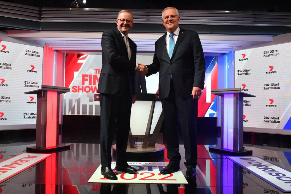 Anthony Albanese and Scott Morrison face off in the final leaders' debate of the election. Picture: AAP