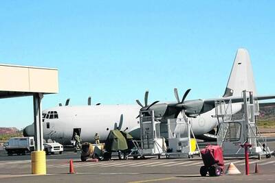 FUELLING UP: The Hercules fuels up at the Mount Isa airport.