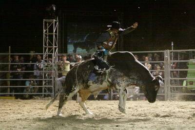 LOCAL HERO: Julia Creek's Colin Fisher aboard Knucklebuster at the Dirt n Dust PBR event. -Picture: HAYLEY SORENSEN