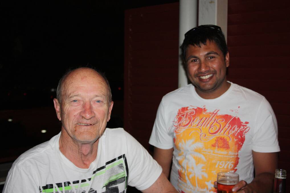 FUN TIMES: Enjoying a chat and a laugh at The Red Earth and Isa Hotels are Maurice Collins, left and Wayne De Menezes, both visiting from Melbourne.
