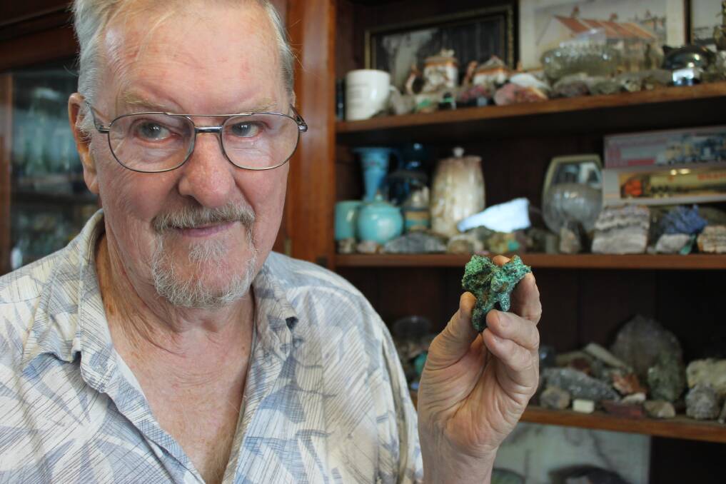 HIDE AND SEEK: Vibrant green copper specimens surrouding Mount Isa could be easier to find for explorers like Jim Adlington after a new smart phone and tablet application comes on the market. - Picture: HAILEY RENAULT/7813